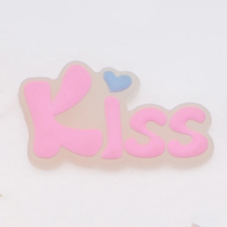 Custom Design 3D Laser 5 Panel logo Glow in Dark love Vip Kiss Oops Pvc Soft Rubber Patch for Clothing Bags Shoes