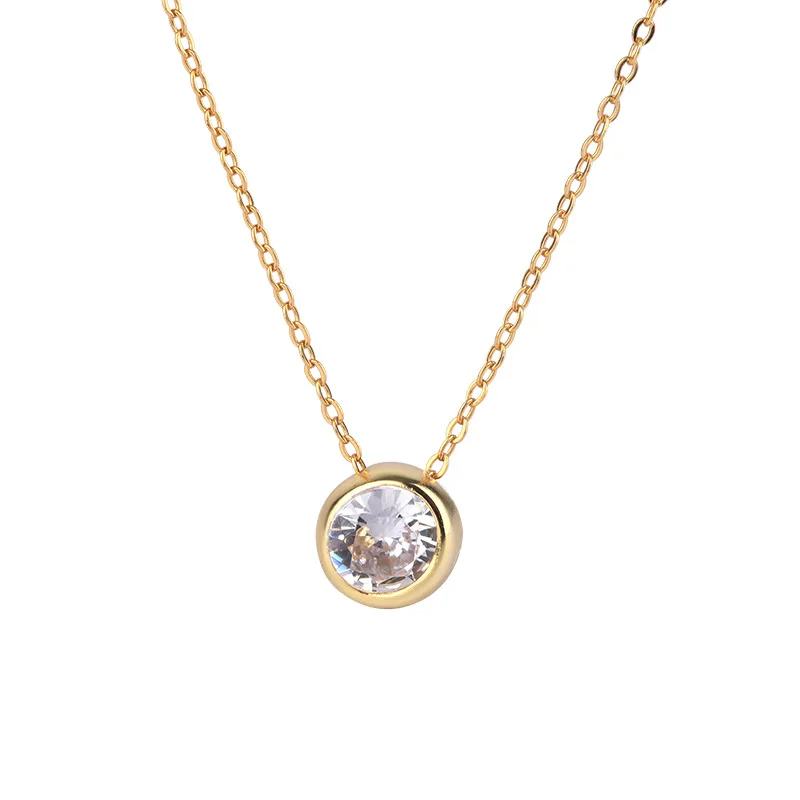 High Quality Custom Jewelry 925 Sterling Silver Bezel Setting Cz Choker Round Zircon Pendant Necklace