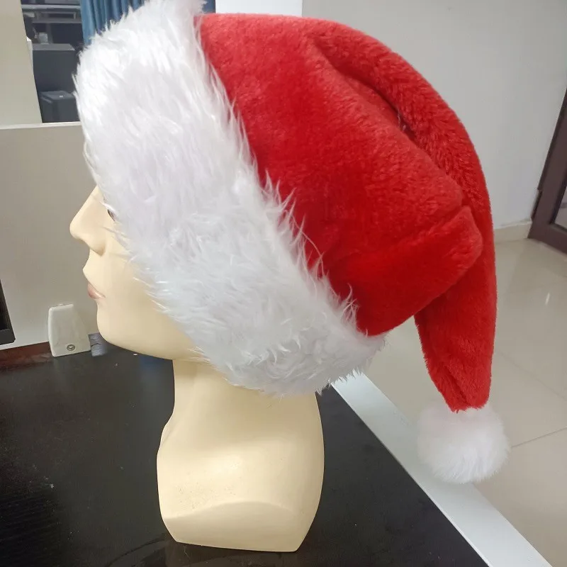 2022 Hot Wholesale Decorations Red Adult And  Children Extra Thick Plush Christmas Santa Hat