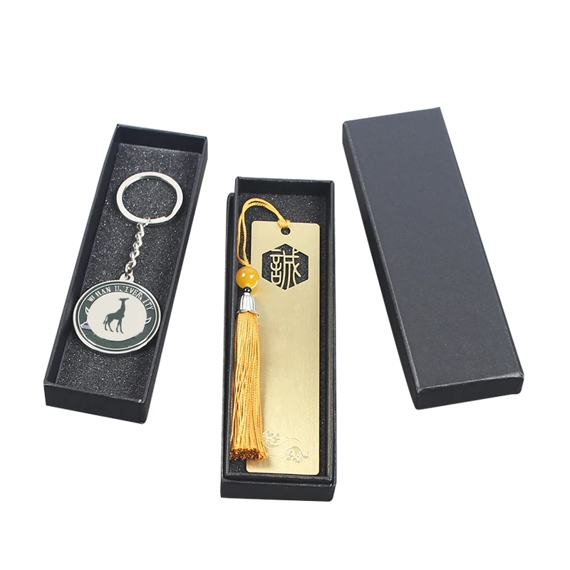 Custom logo Jewelry Keychain Key Chain Ring Tag Paper Cardboard Box Necklace Bracelet Display Gifts Packing Black Paper Box