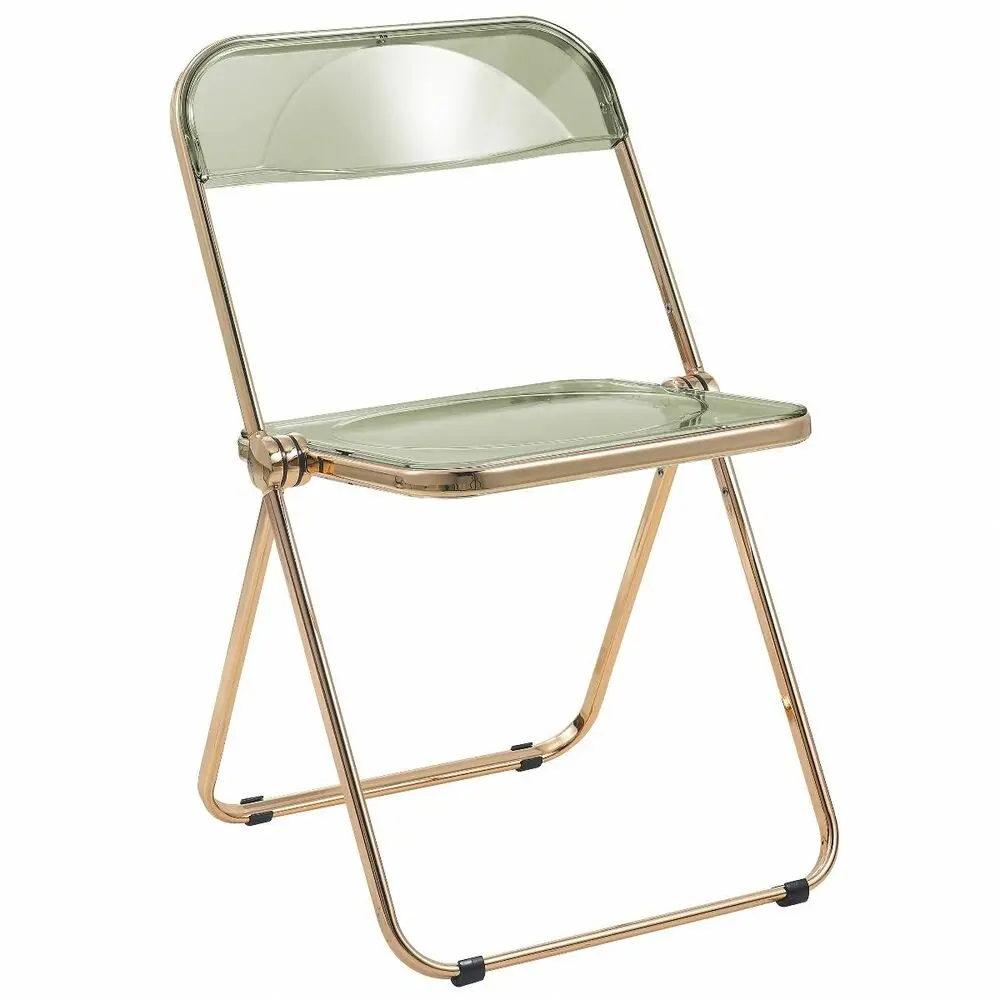 Acrylic Folding Chair With Gold Metal Frame Clear Transparent with Floor Protectors