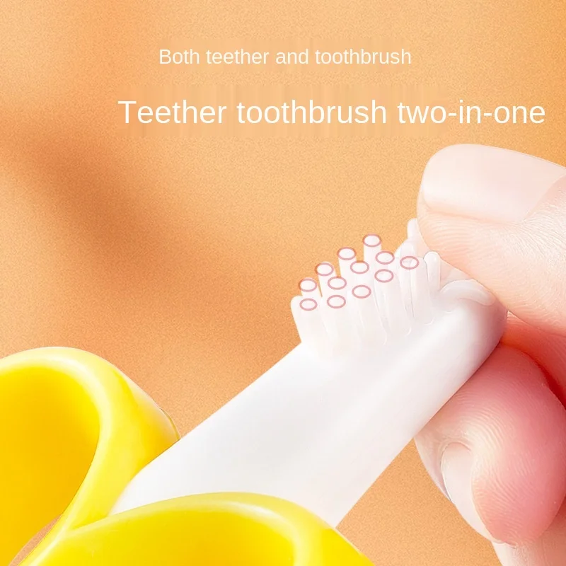 Wholesale fruit banana baby toothbrush teether toy for kids baby teething toy silicone baby teether
