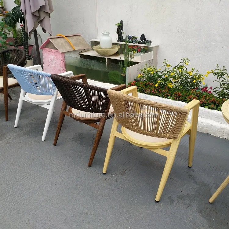 Hot Sales High Quality Aluminum Frame Outdoor Garden Chair French Style Restaurant Used Rope Armchair Dining Chair for Bistro