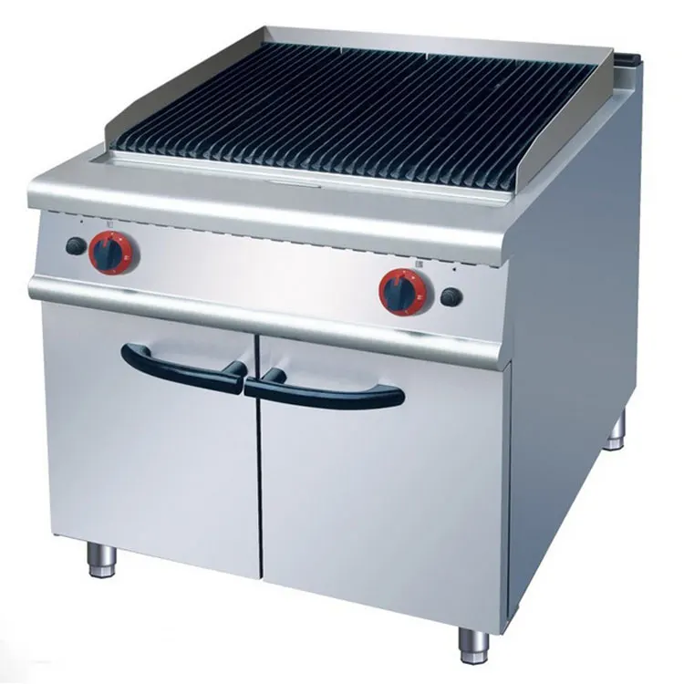 Kitchen Cooking Equipment BBQ Griddle Commercial Gas Lava Rock Grill With Cabinet