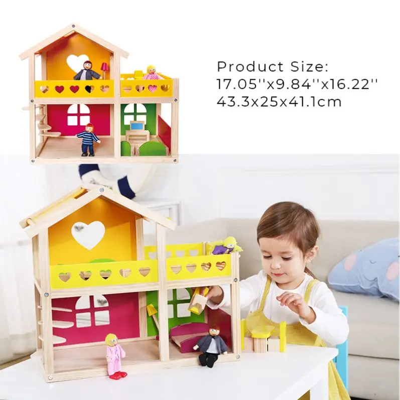 Happy Play House Kids Baby Big Furniture Toy Classic Wooden Doll House for 3+ Baby
