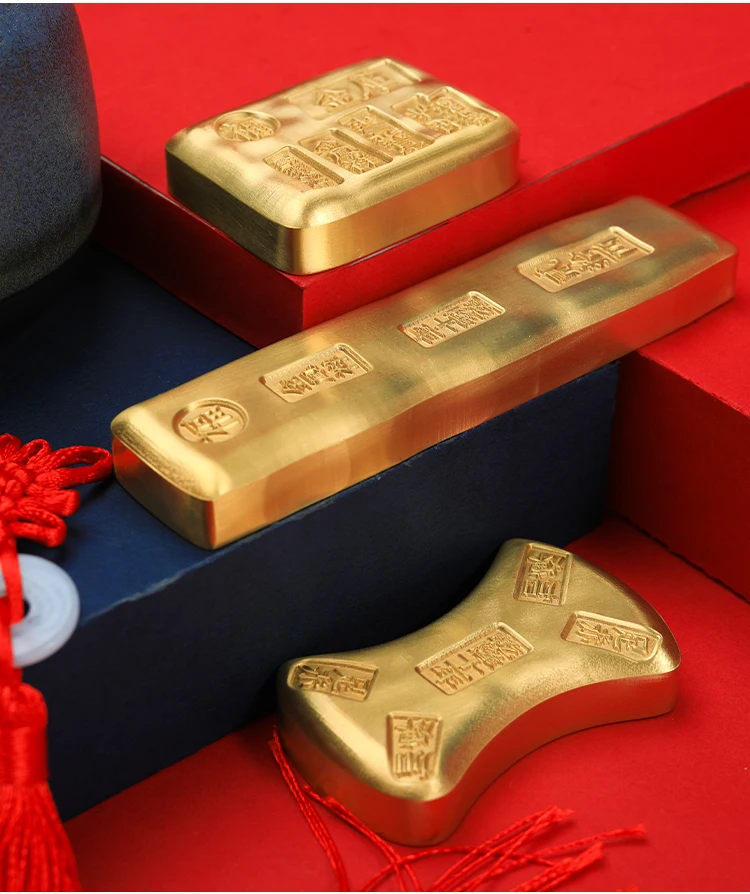 High Quality Chinese Factory Simulated Gold Ingot Artwork Gold Film Props Home Study Bar Decor Copper Badge Souvenir Home Office