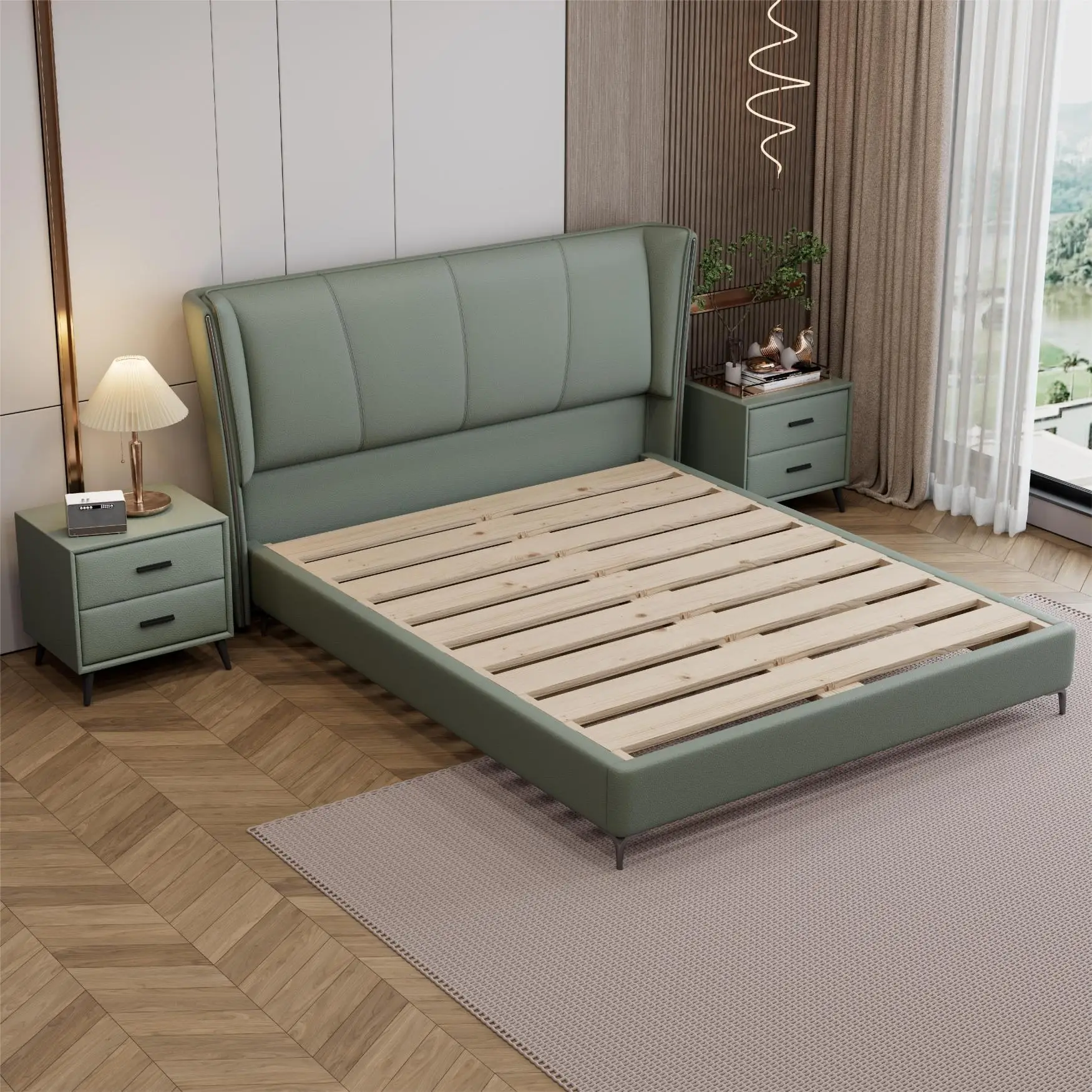 Custom Made Bedroom Furniture Nordic double bed modern minimalist technology cloth master bedroom leather fabric soft bed