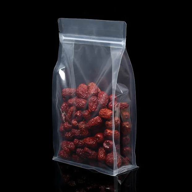 PE plastic Eight Side Seal Flat Bottom Transparent Clear Plastic Resealable Zip Lock Bags Food Packing Stand Up Pouches