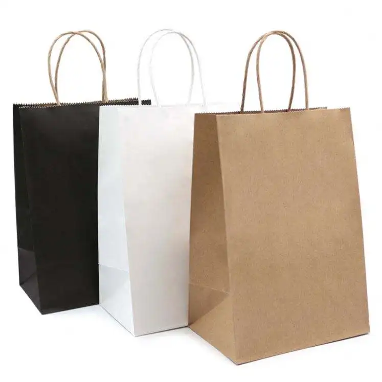 Brown and White Kraft Twisted Handle Paper Shopping Carrier Bag With Logo Printed
