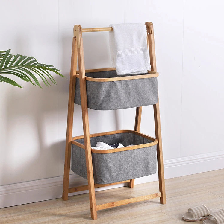 2 Tier Bamboo Laundry Hamper Bamboo Laundry Basket with Storage Bag