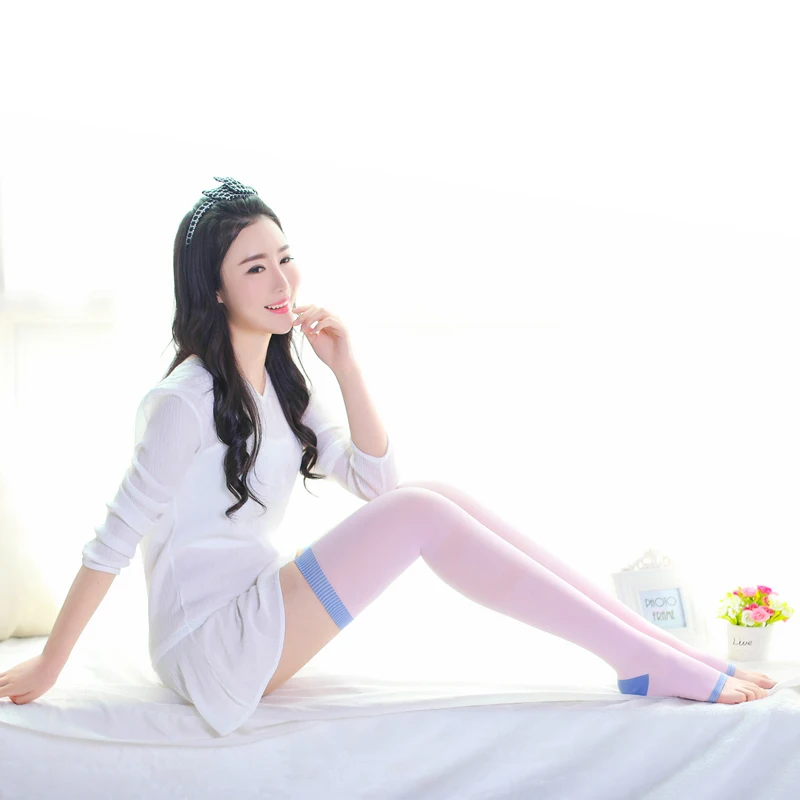 Wonderful nylon knee high pressure relief socks segmented compression sleeping pink pantyhose stockings