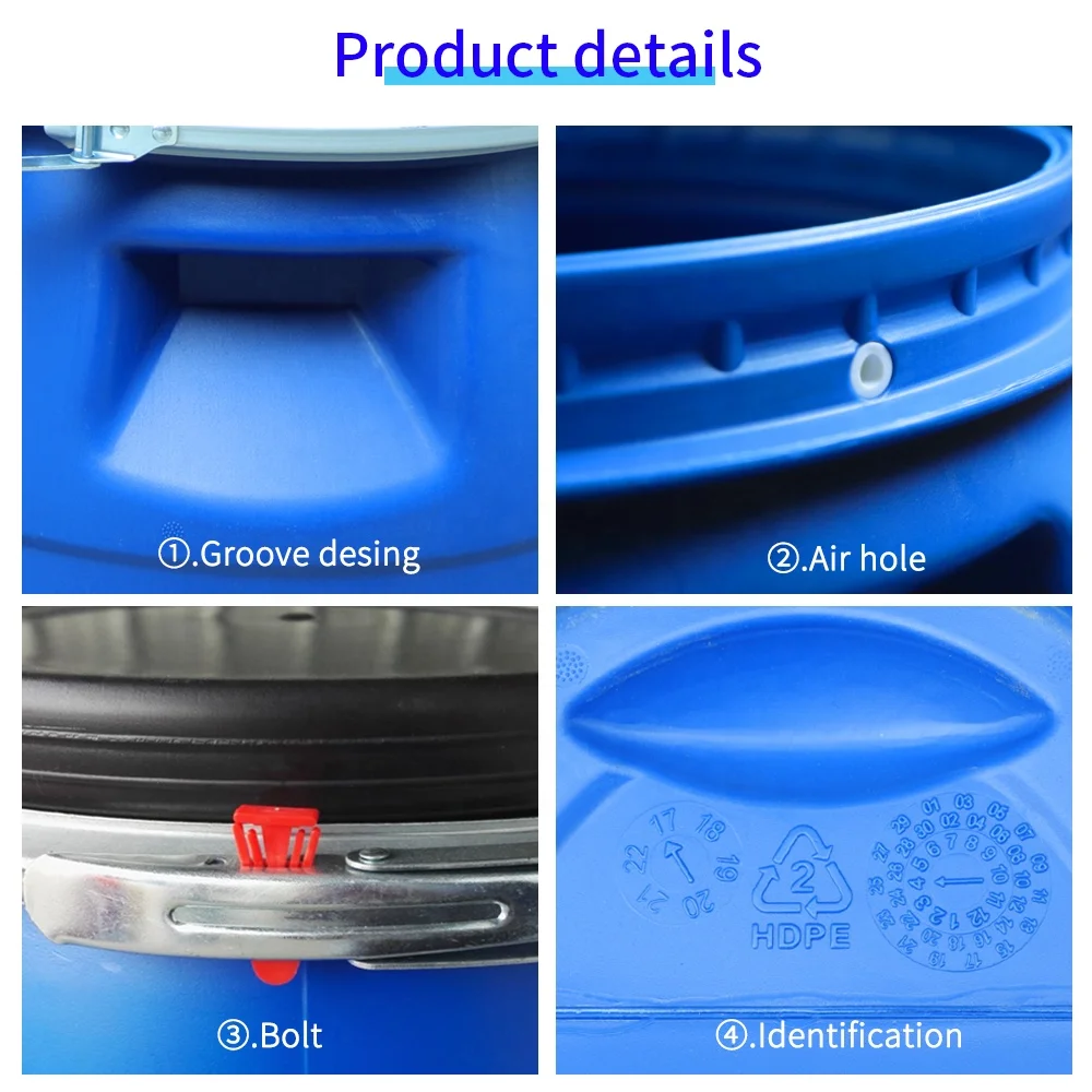  Синий пластиковый барабан 120 л HDPE с железным кольцом для химических
