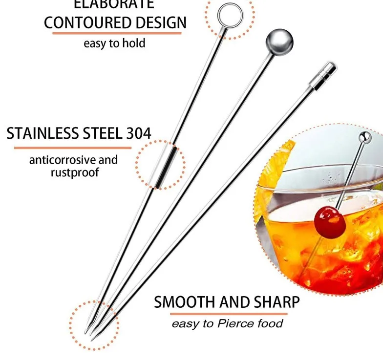 stainless steel reusable fruit metal cocktail pick