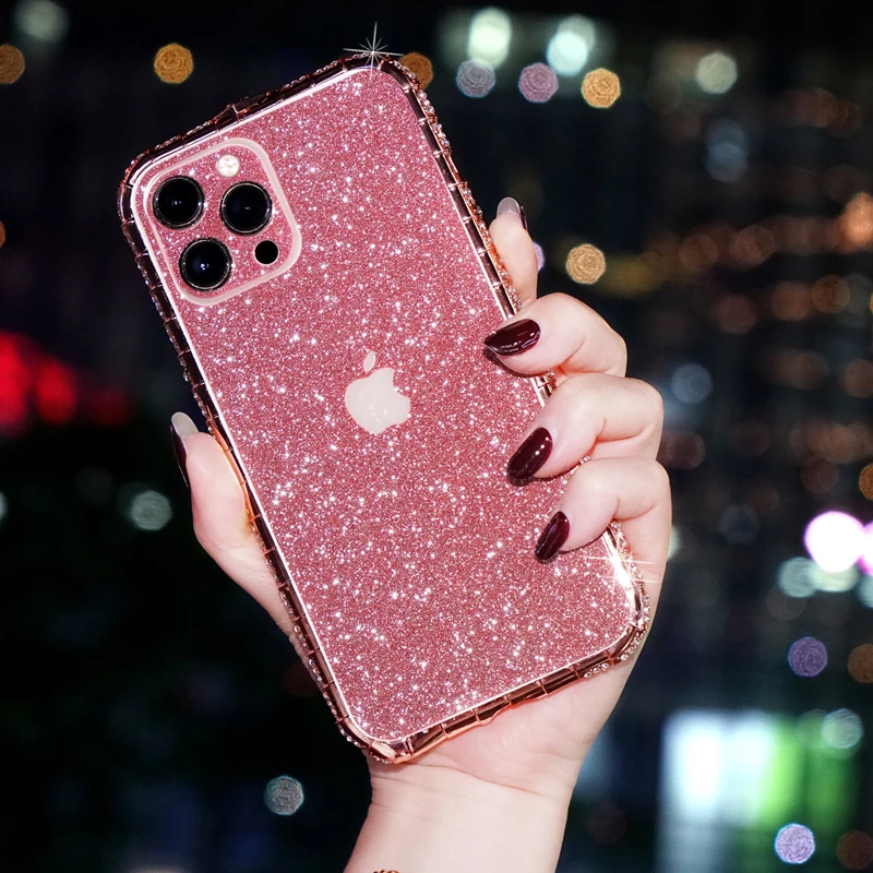 2 in 1 shockproof rhinestone phone case bling diamond glitter phone case back sticker for iPhone