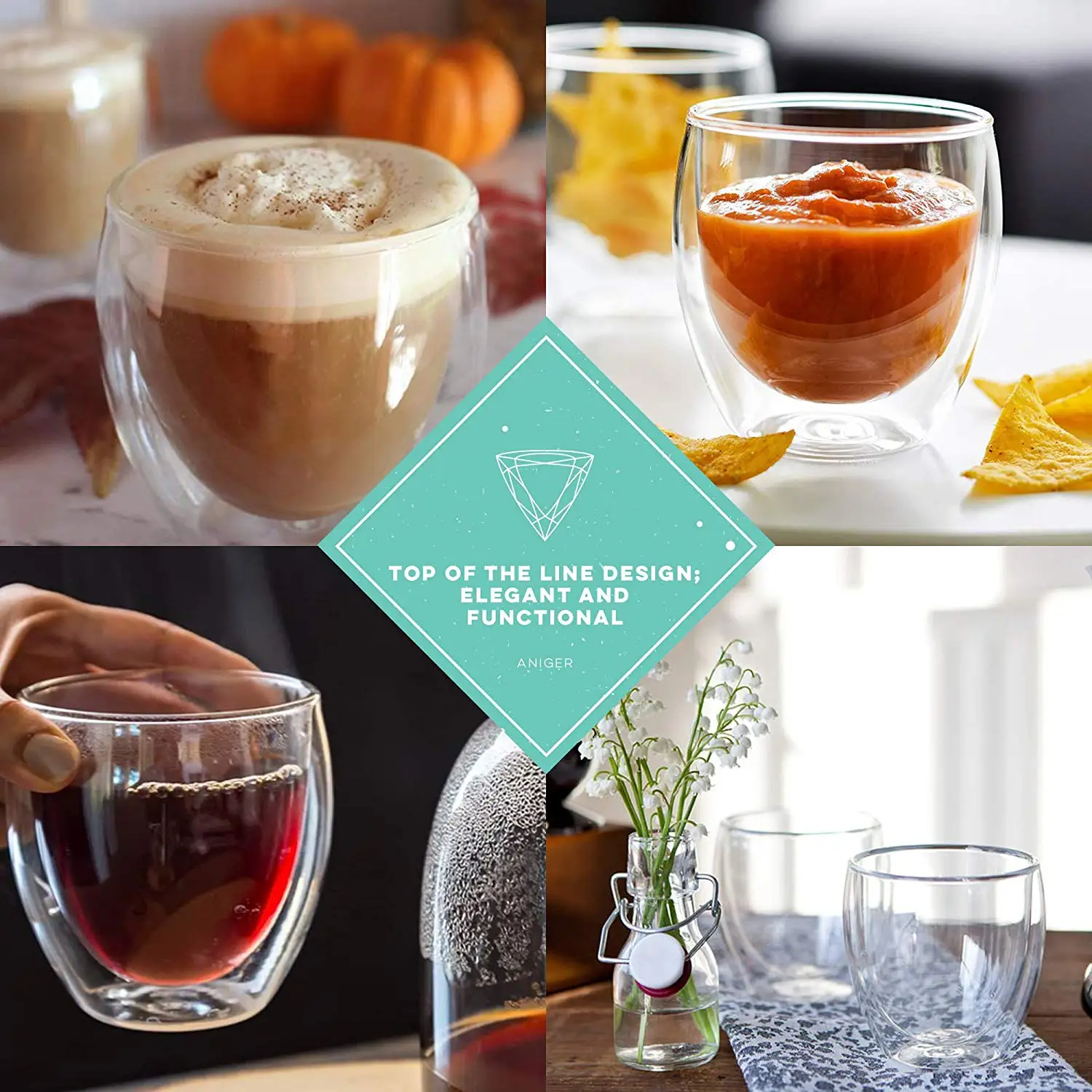 
8.5 oz Glass Coffee or Tea Mugs Drinking Glasses 