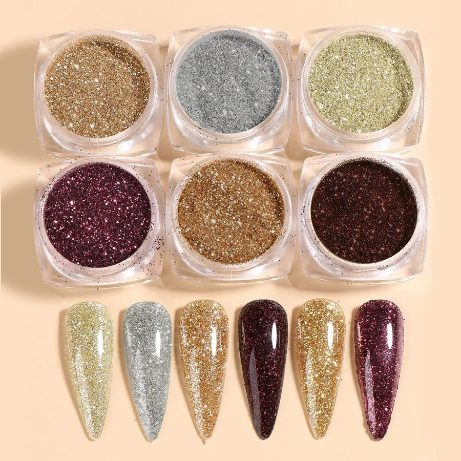 Nail Powder 6Pcs/Set Magic Mirror Gold Silver Decor Rubbing Glitter Pigment Flakes Manicure Accessories
