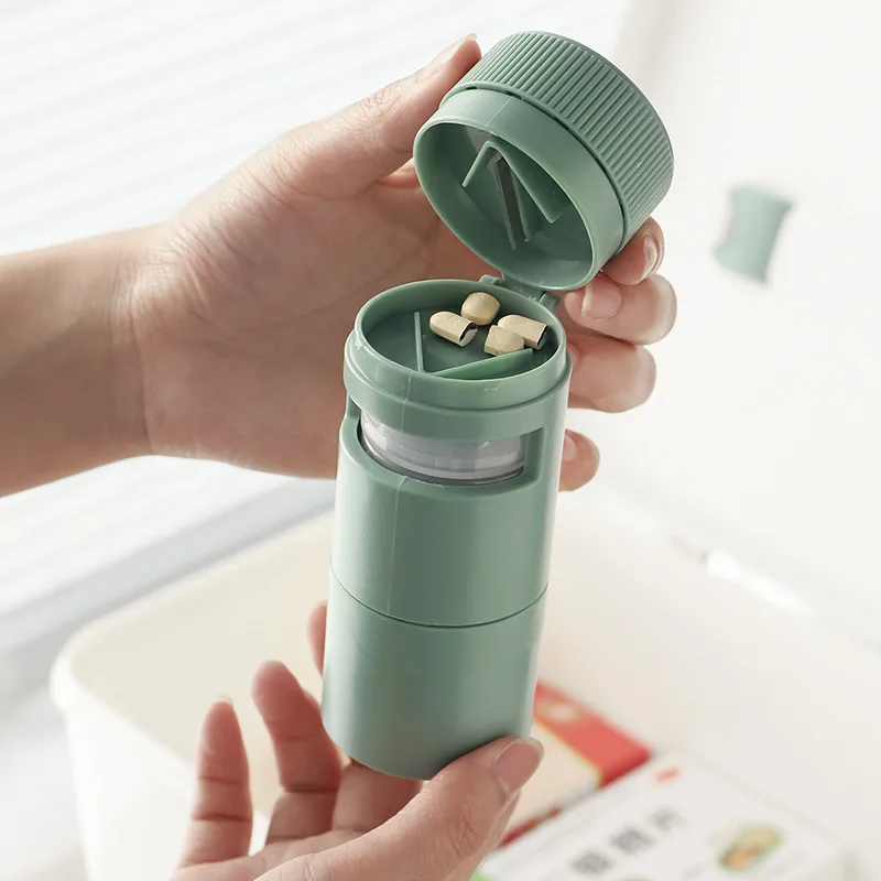 TOPFENG Medicine Pill Box Portable Plastic Pill box Storage Medicine cutting grinding medicine box With Cutter