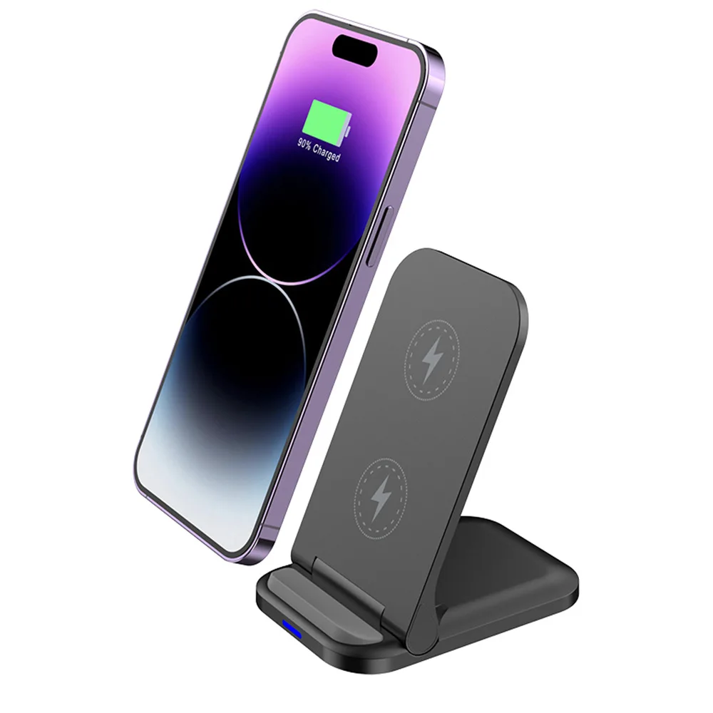 15W Portable Dual Coil Desktop Wireless Charger Outdoor Travel Safe Charging Portable Foldable Mobile Phone Charging Stand