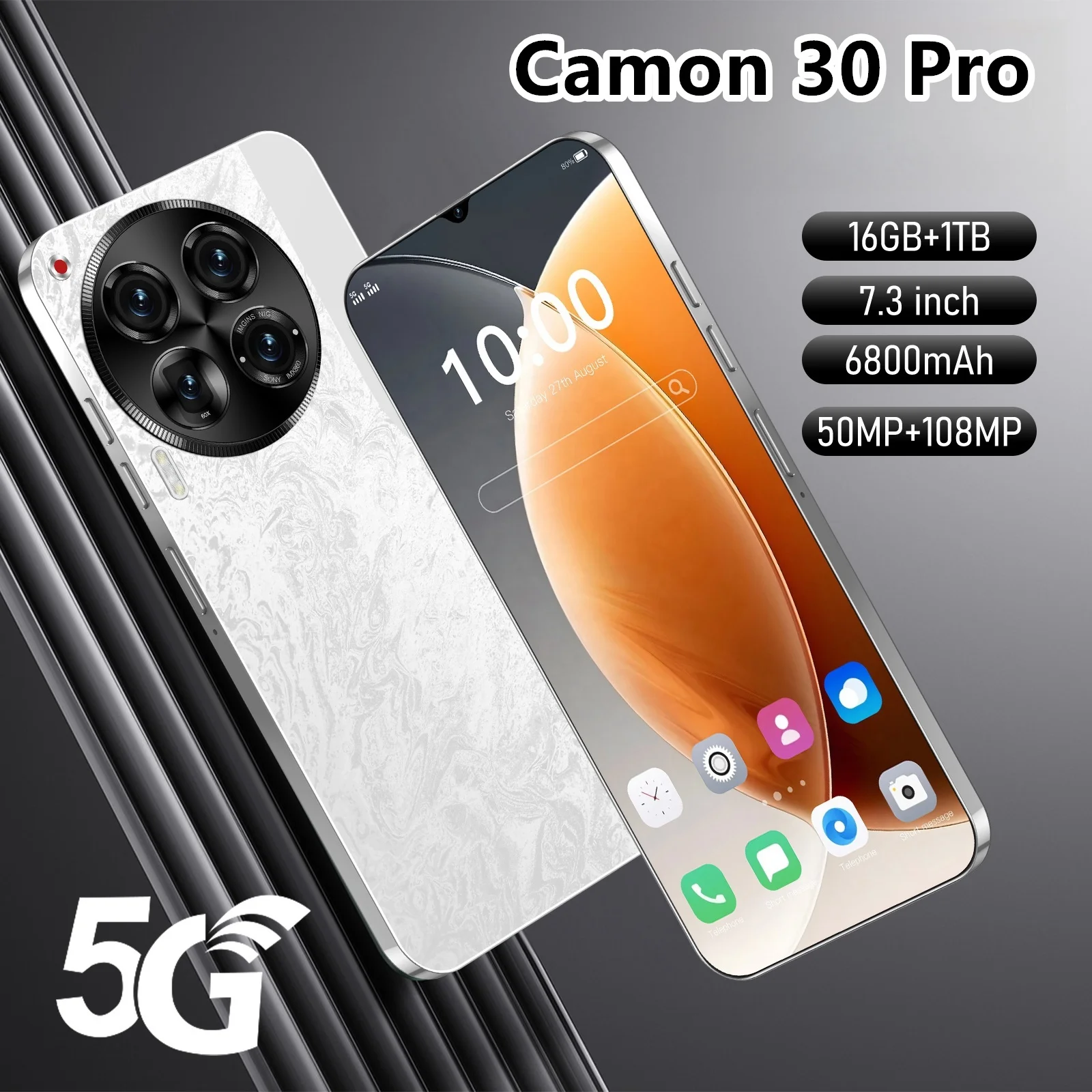 Camon 30 pro 7.3 inch largescreen mobile phone 16GB+1TB Android 14 smartphone HD camera smartphone Factory wholesale price