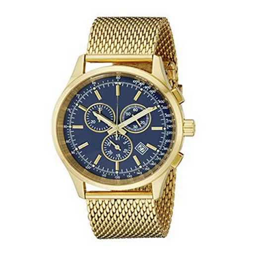 Gold Plated Mens Mesh Stainless Steel Quartz Watch
