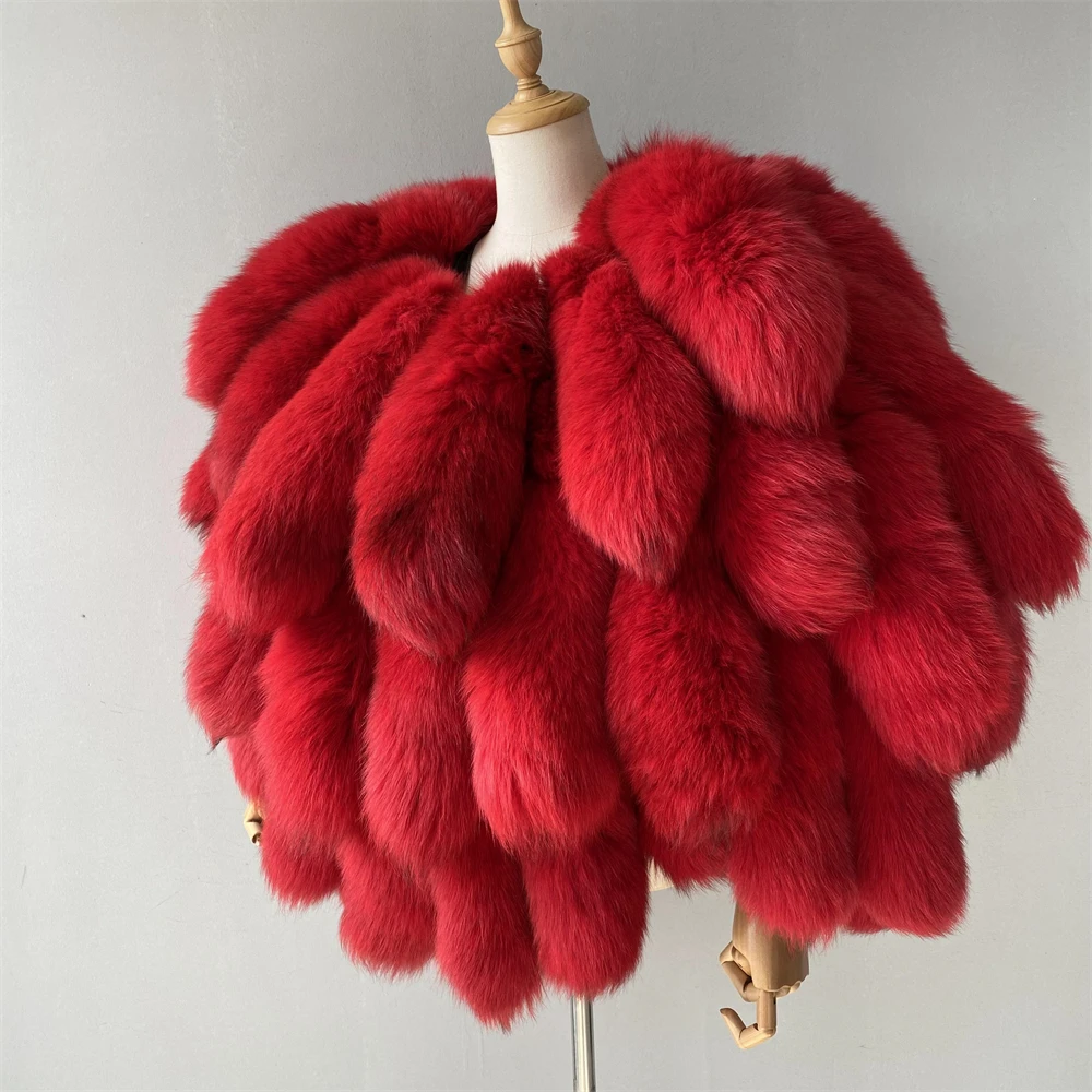 New Arrival High Quality Fashion Genuine Fluffy Fox Fur Coat Wholesale Women Winter Real Fox Fur Tails Coat