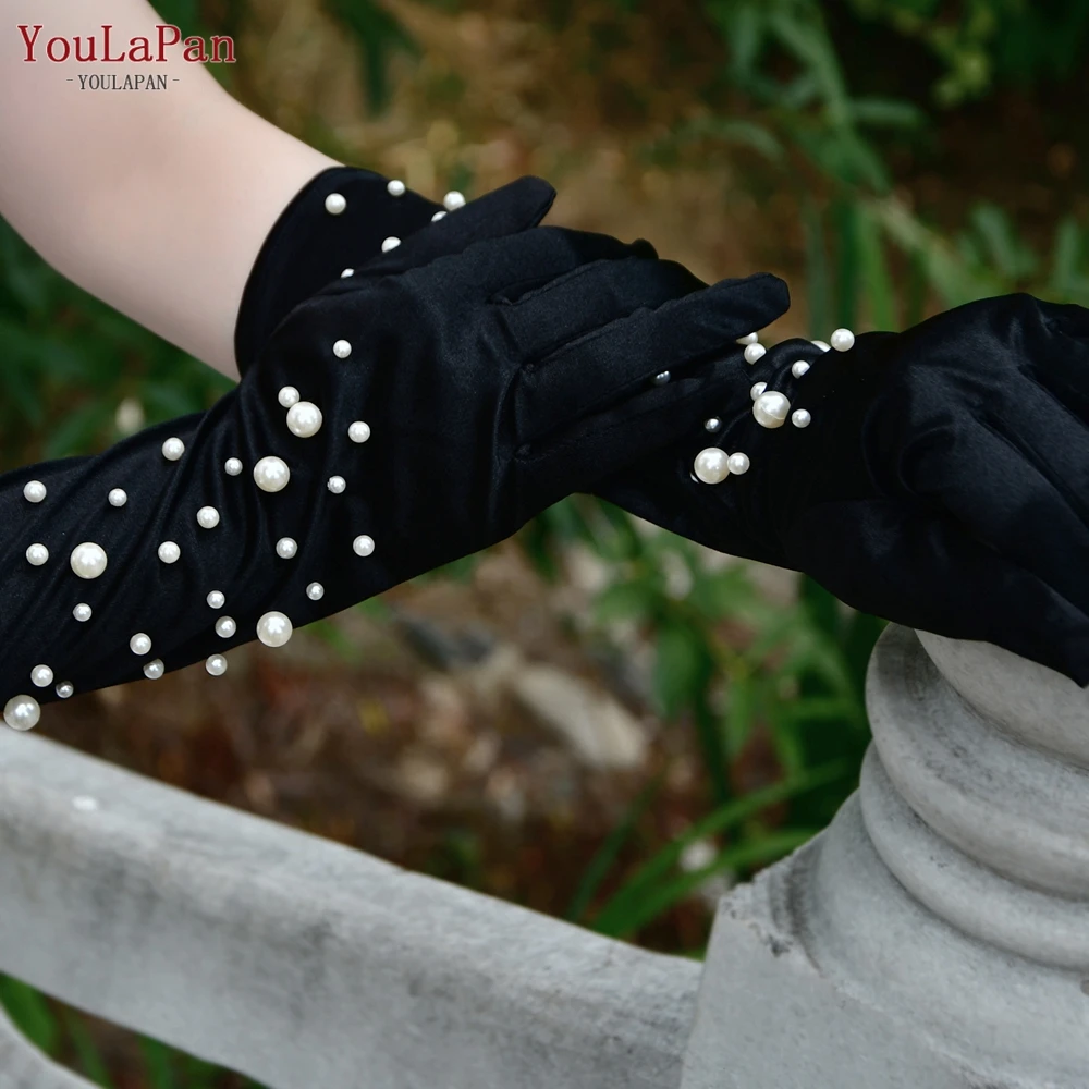 YouLaPan VM12 Black Party Pearl Gloves Evening Sexy Ladies Gloves Long Short with Fingers Bridal Gloves