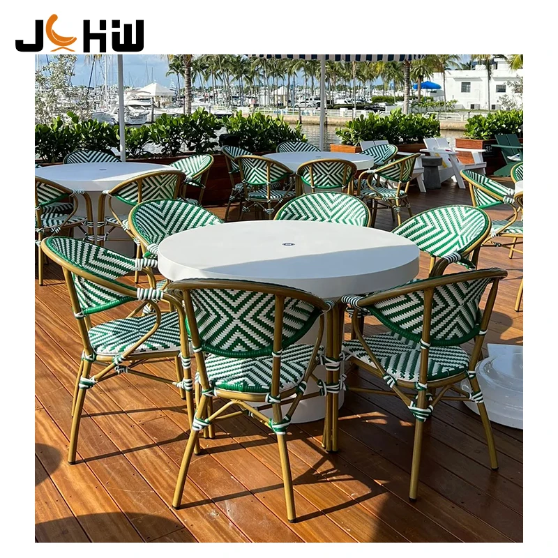 Outdoor Garden Patio Furniture French Style Rattan Chair Paris Cafe Bistro Dining Chairs With Armrest