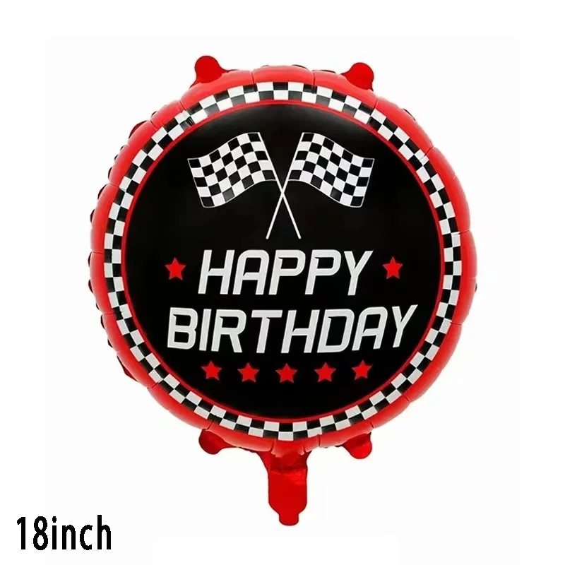 Cartoon Car Foil Balloon Black And White Checkered Stripe Round Shape Helium Balloon Racing Theme Tire Decoration Supplies