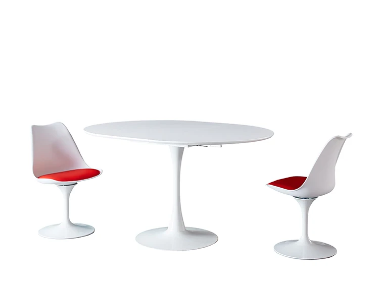 Wholesale Free Sample Nordic Luxury Style High Gloss Dining Table Set Round Wood MDF Dining Room Tables and Swivel Chair