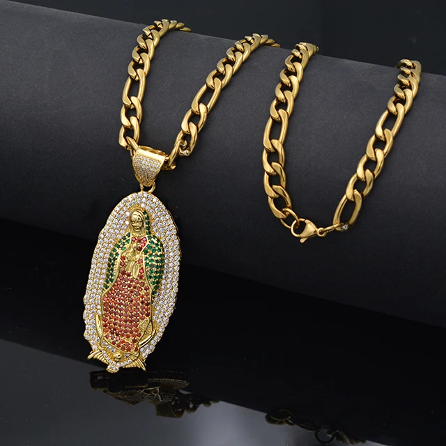 Trendy Golden Silver Hiphop Chains religious Virgin Mary pendant necklaces Jewelry Fashion Maria Pendants Necklace