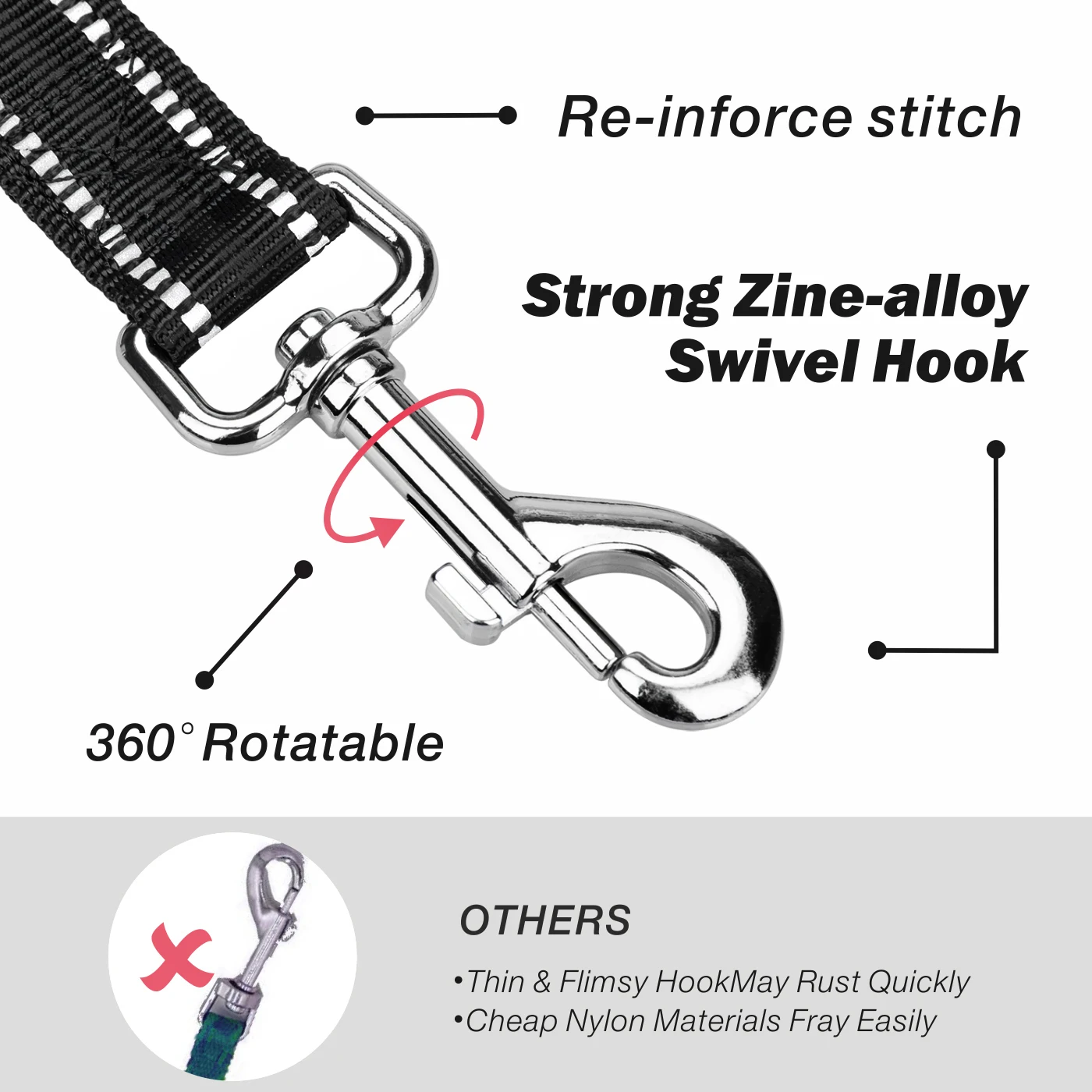 HanYang OEM Custom reflective neoprene double handle dog leash Durable Strong Reflective Nylon Heavy Duty Dog Leash