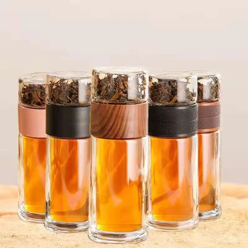 7oz Loose Leaf Tea Coffee Fruit Water Tumbler Reusable Glass Bottle Double Wall Borosilicate Glass Water Bottle with Filter
