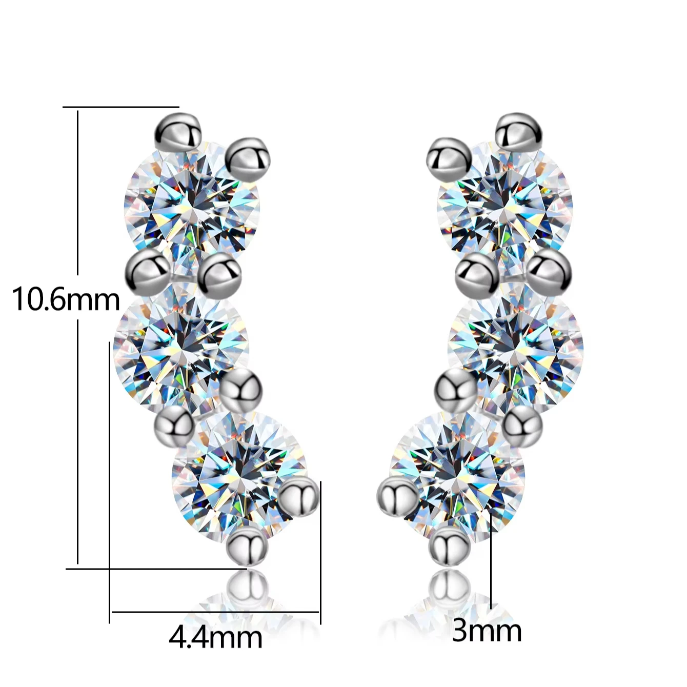 3mm Moissanite Diamond Stud Caterpillar Earring for Women 925 Sterling Silver White Gold plate Eternity Wedding Fine Jewelry