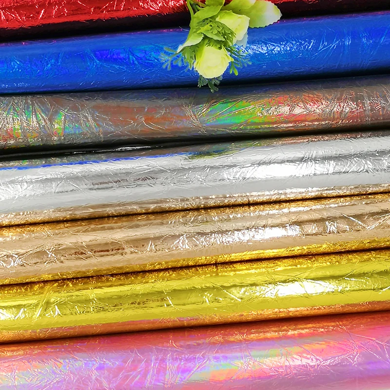 
Hot Stamp Reactive Films Synthetic Leather Shiny Hot Stamping Foil Faux Pvc Pu Leather Use For Bags 