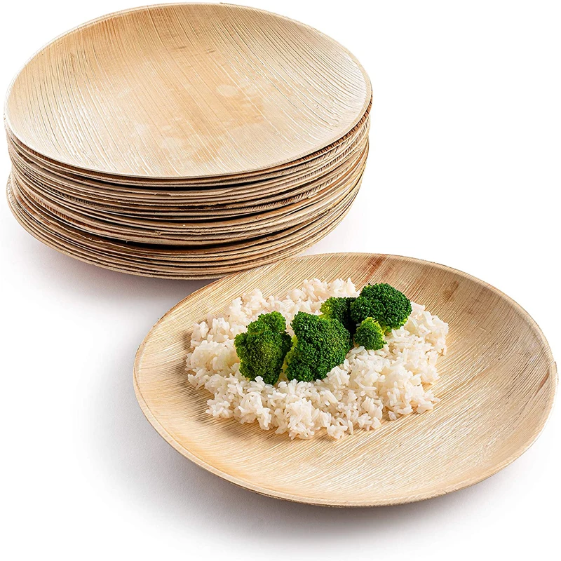 Biodegradable  and compostable food serving plate heavy duty disposable round areca palm leaf plate for party wedding