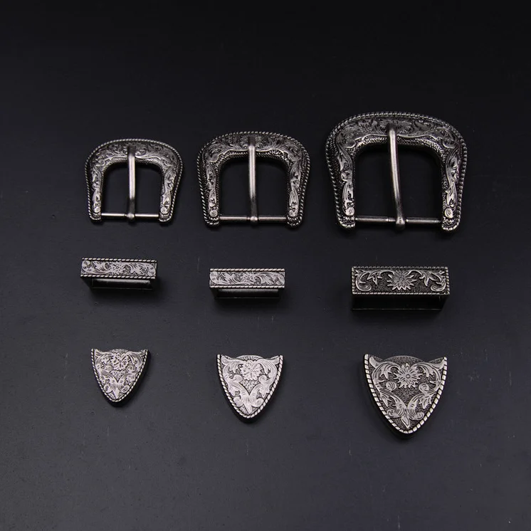 Enamel Vintage Nickel Alloy Cowboy Western Belt Three Pieces Set Buckle