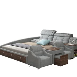 HUIJUYOUPIN Multifunction Double Bed Kids Bed Modern Luxurious Tufted Upholstered Queen & King Platform Bed