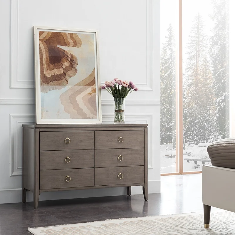 American Light Luxury Into the Foyer Entryway Six-drawer Cabinet Storage Cabinet Wooden Bedroom Against the Wall
