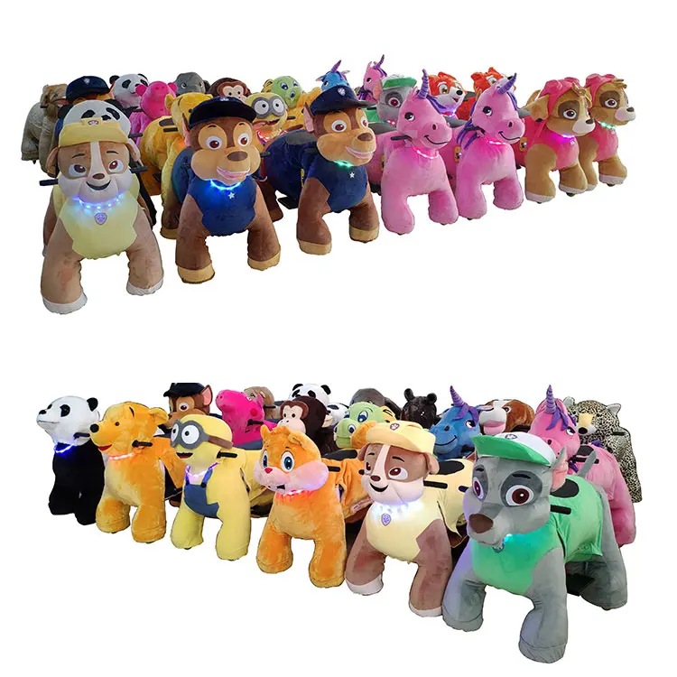 Electric Ride on Animal Toys Coin Operated Battery Kids Plush Electronic Walking Animals Ride With Wheel