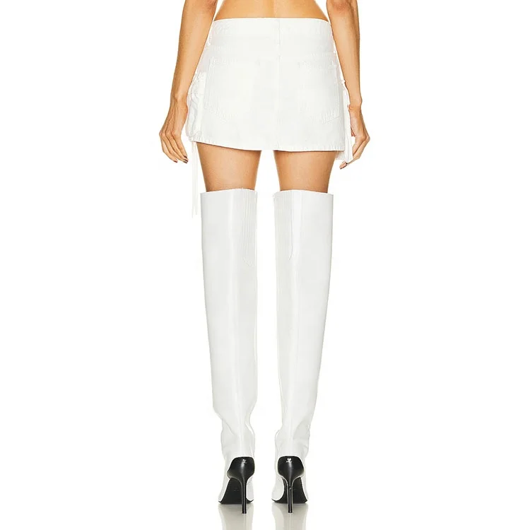 Latest fashion design high quality custom white low waist sexy casual mini denim skirt with pocket for girl