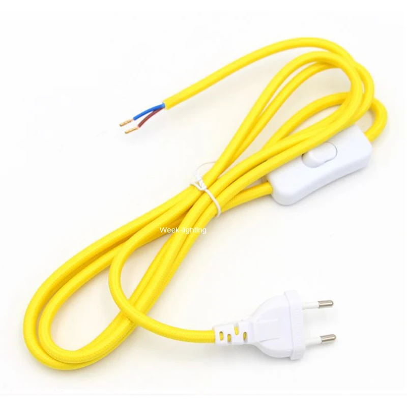 AC 110V 220V 2 Prong Plug Power Cord With Inline Switch Fabric Covered Extension Electrical Cable For Lamp Light - Blue