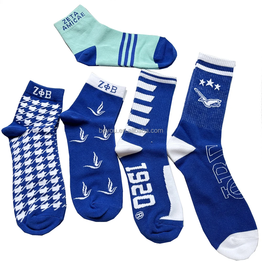 Custom Letter Logo Organization Different Pattern Sorority Personalized Versatile ZOB Cotton Sock Zeta Phi Beta Dove 1920 Socks