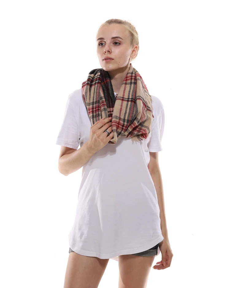 Wholesale Stripe Pattern 16 Options Chiffon Beaded Hijab Jewelry Infinity Pocket Scarf Infinity buffalo blanket plaid scarf