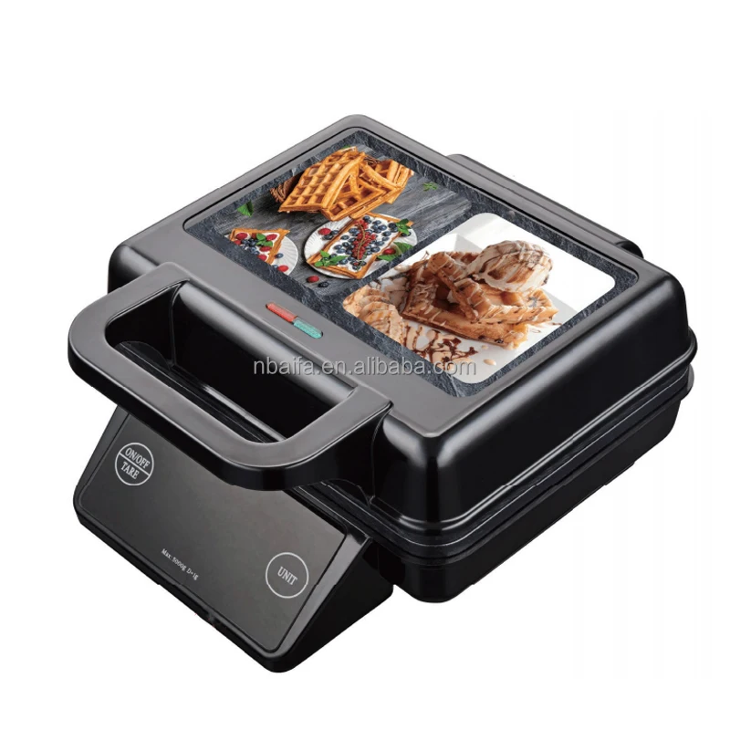 Aifa 1000W Portable Home Use Non-Stick Square Waffle Machine with kitchen scale design glass panel Electric Waffle Maker