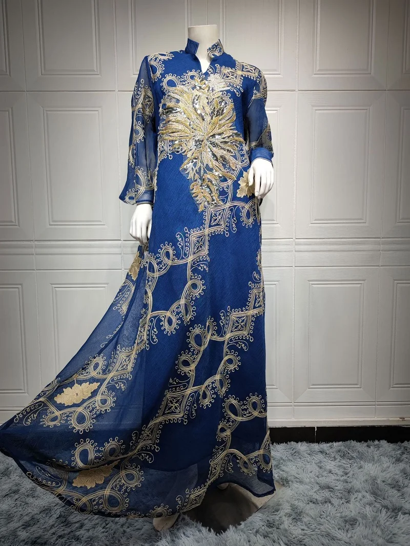 2022 Fall good order linen Embroidery bead casual wear abaya muslim dress for women dubai
