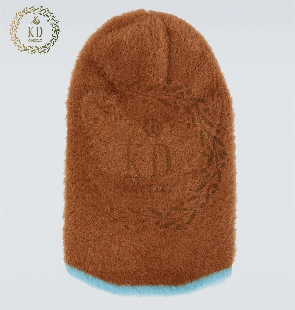 KD Knitwear Manufacture Custom OEM ODM Knit Fluffy Balaclava With Visor Mohair Wool Faux Fur Balaclava Hat