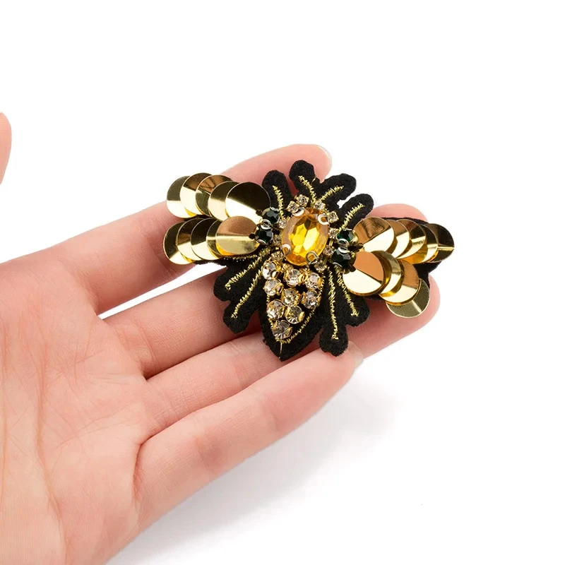 QIAO Bee Shape Handmade Rhinestone Beads And Sequins Applique For DIY Decorative Sewing Clothes