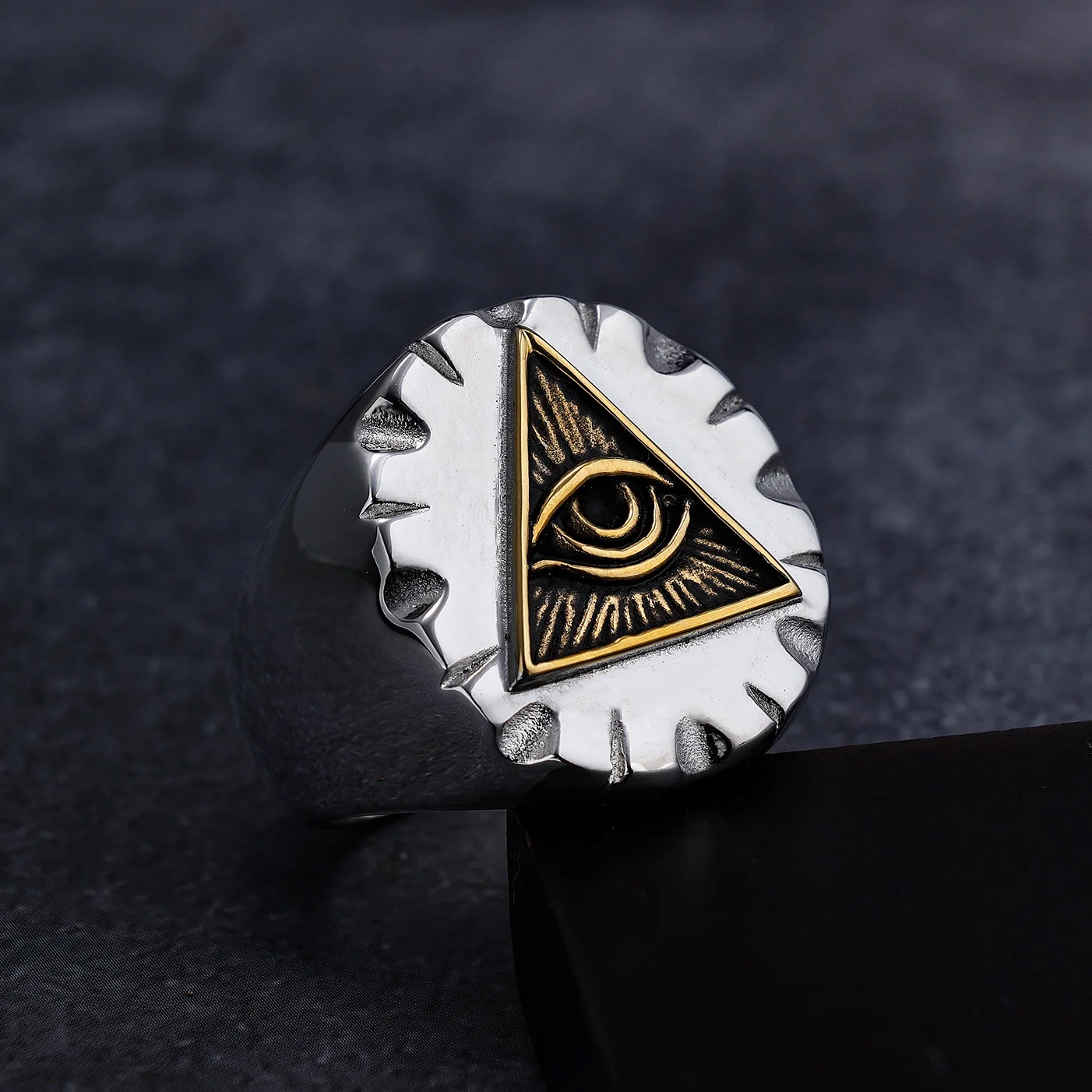 All Seeing Eye Ring  Illuminati Eye of Providence Pyramid Triangle Amulet Retro Ancient Symbol Finger Rings for Men