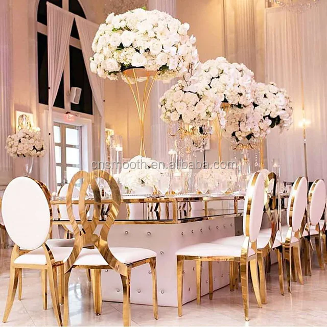 Outdoor Indoor Electroplate Chrome Gold Stainless Steel Oval Back Hotel Banquet Wedding Chair
