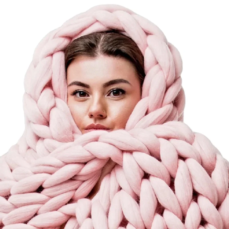High Quality Oeko-Tex Luxury Super Thick Weighted Blankets Warm Cozy 100% Handmade Knitted Chunky Knit Blanket